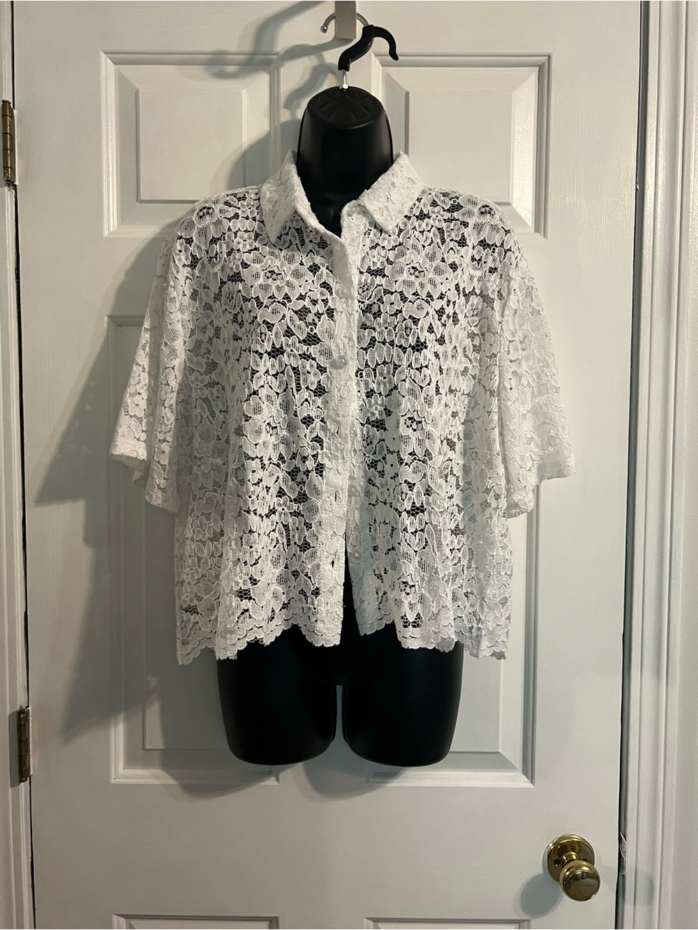LOFT White Lace Button-Down Blouse